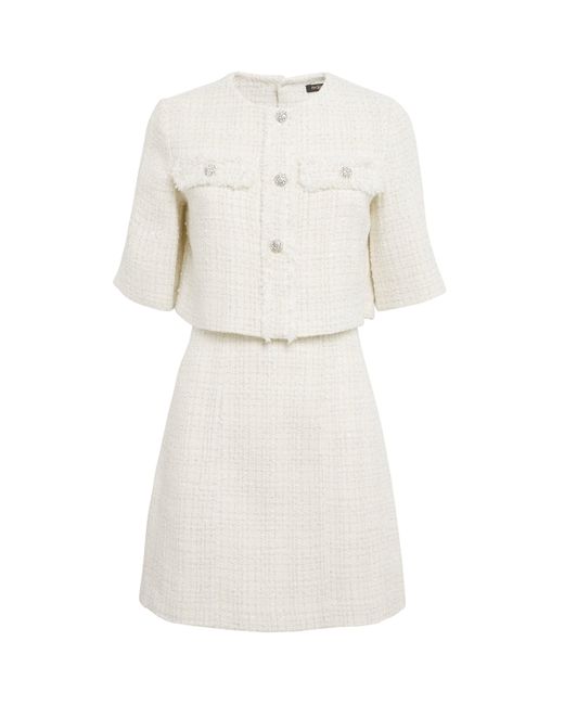 Maje White Tweed 2-In-1 Mini Dress