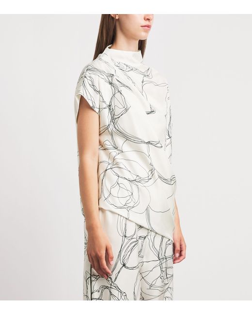 Fabiana Filippi White Silk Twill Printed Blouse
