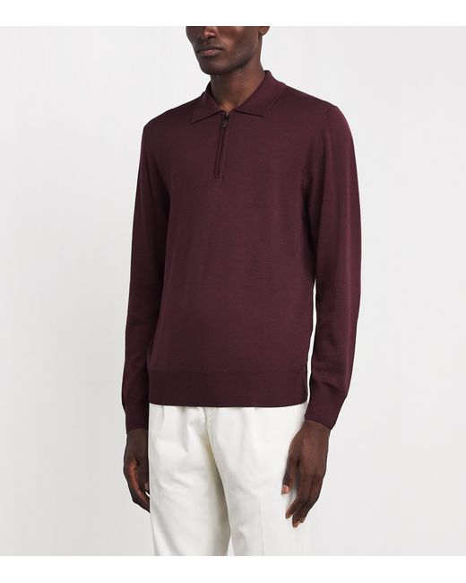 Canali Purple Wool Quarter-Zip Polo Sweater for men