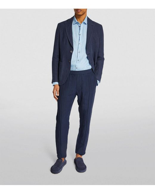 Emporio Armani Blue Linen Tailored Trousers for men