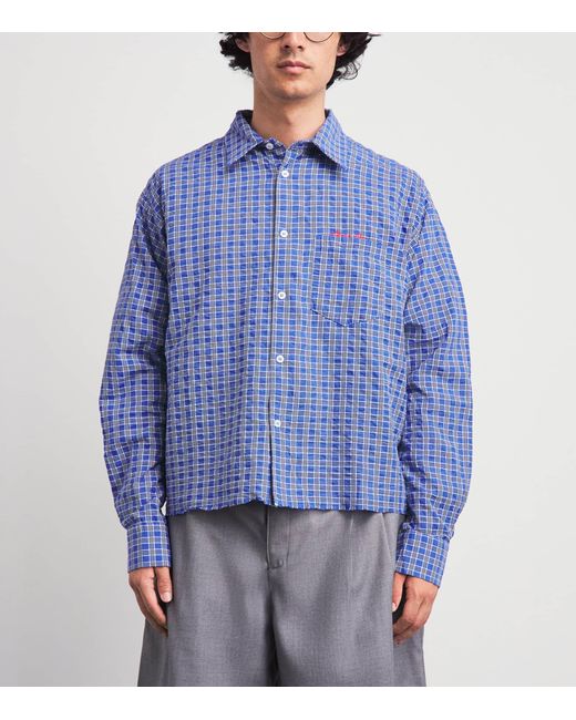 About Blank Blue Cotton Raw-Hem Check Shirt for men