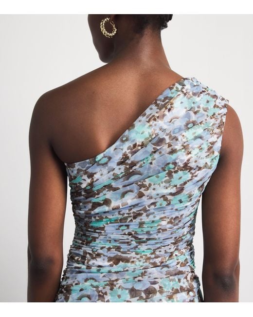 Tory Burch Blue Floral Satin Midi Dress
