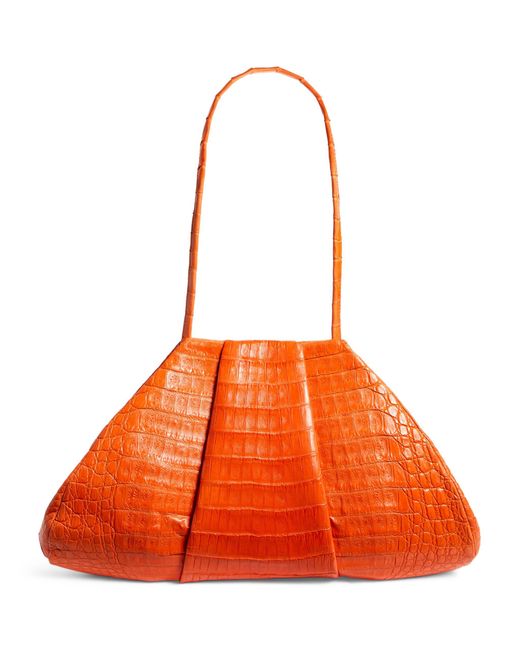 Nancy Gonzalez Orange Crocodile Pyramid Shoulder Bag