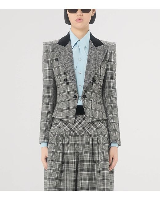 Valentino Gray Wool Jacket With Check Pattern