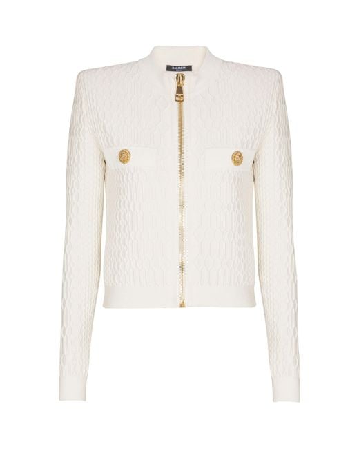 Balmain White Crocodile-Knit Cardigan