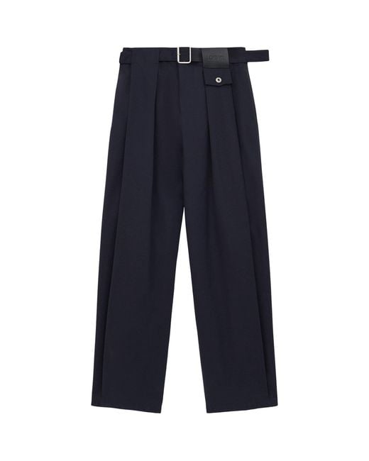 Loewe Blue Cotton-Silk Gabardine Belted Trousers