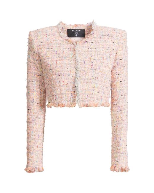 Balmain Pink Tweed Cropped Jacket