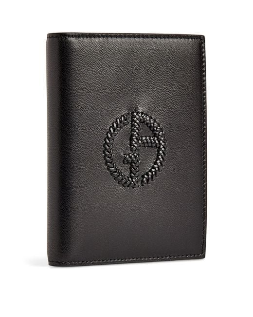 Giorgio Armani Black Leather Logo Passport Holder for men