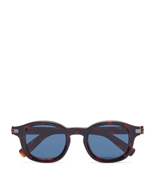 Zegna Blue Acetate Havana Sunglasses for men