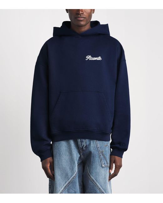 Picante Blue Organic Cotton Tailor Logo Hoodie for men