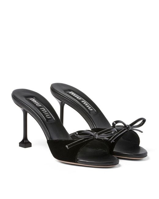 Miu Miu Velvet Heeled Mules 85 in Black | Lyst UK