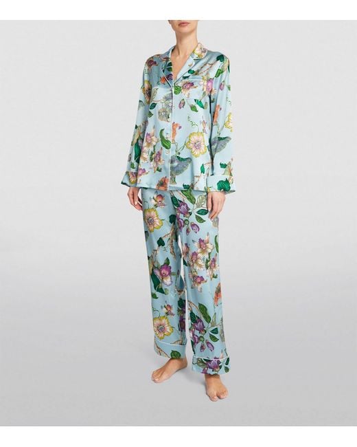 Olivia Von Halle Green Silk Floral Lila Pyjama Set