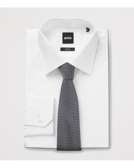 Boss White Silk Jacquard Tie for men