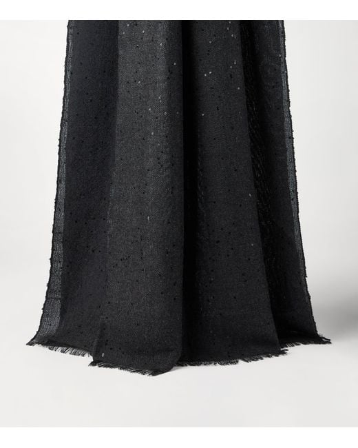 Brunello Cucinelli Black Cashmere-Silk Sequin Scarf