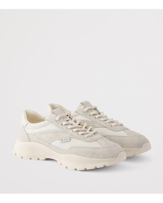 Prada White Mesh And Suede Sneakers