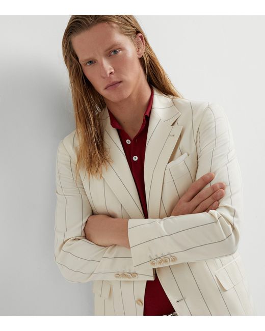 Brunello Cucinelli White Wool-Sea Island Cotton Stripe Blazer for men