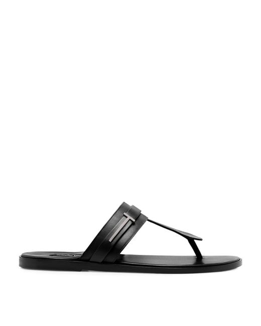 Tom Ford Black Leather Logo Sandals for men