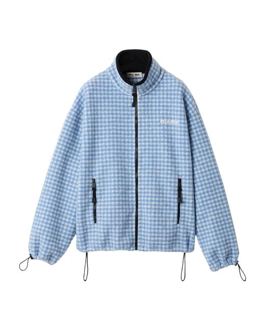 Miu Miu Blue Fleece Gingham Print Jacket