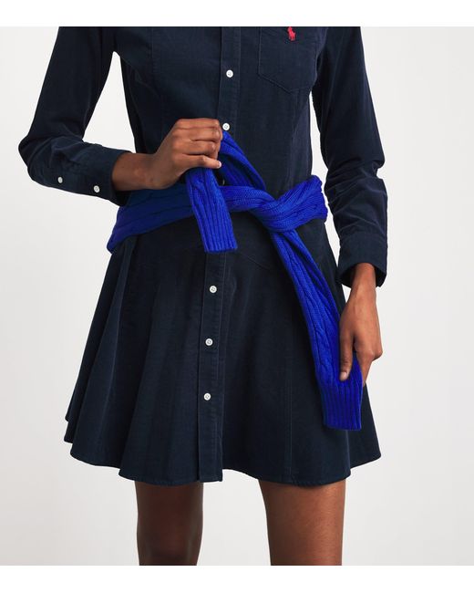 Polo Ralph Lauren Blue Cotton Corduroy Mini Shirt Dress