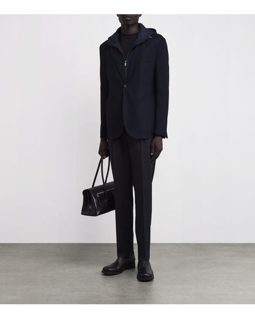 Corneliani Blue Hooded Wool-Blend Blazer for men