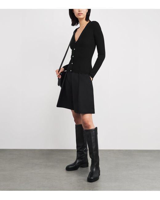 Sandro Black Rib-Knit V-Neck Cardigan