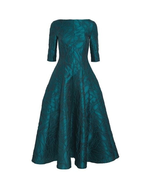 Talbot Runhof Women's Green Honeydrop Jacquard Midi Dress