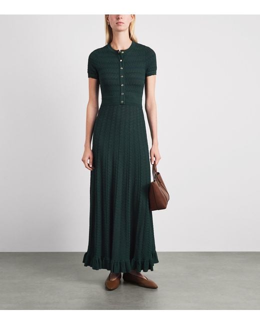 Sandro Green Pointelle-Knit Midi Dress