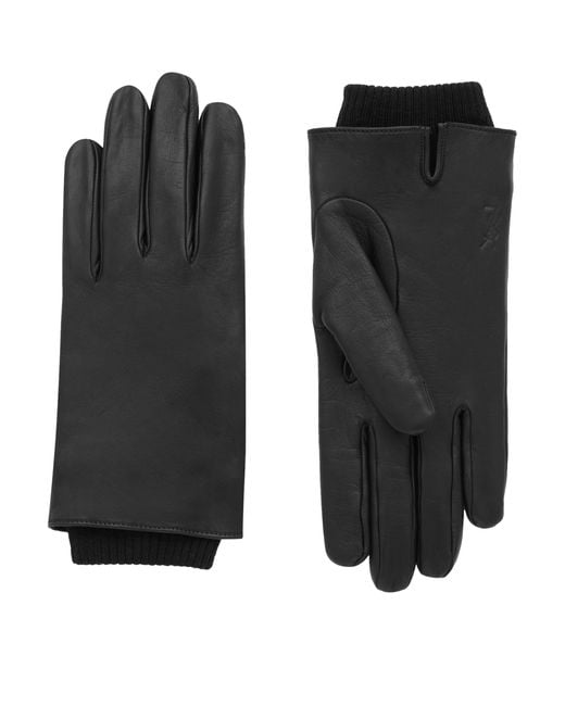 Saint Laurent Black Leather Wool-Lined Cassandre Gloves