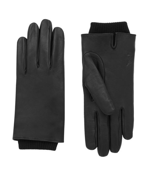 Saint Laurent Black Leather Wool-Lined Cassandre Gloves