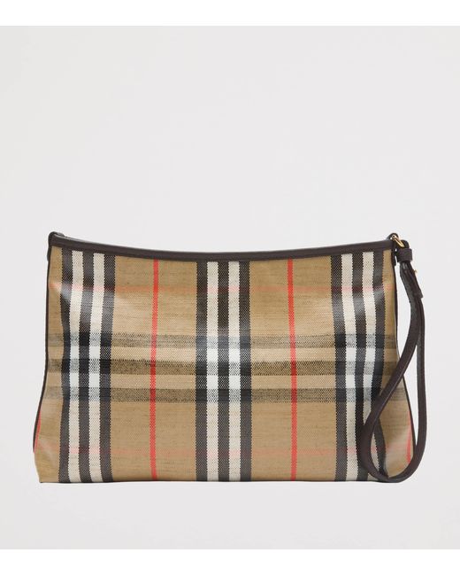 Burberry Black Leather-Trim Check Highlands Pouch for men