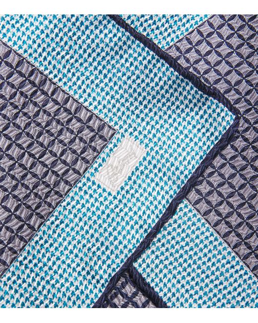 Brioni Blue Silk Printed Pocket Square for men