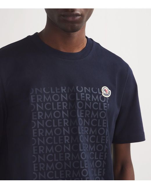 Moncler Blue Cotton Logo T-Shirt for men