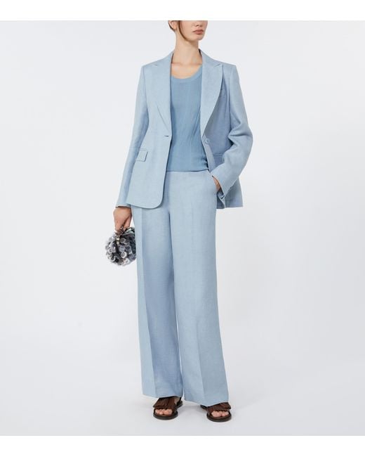 Weekend by Maxmara Blue Linen Wide-Leg Trousers