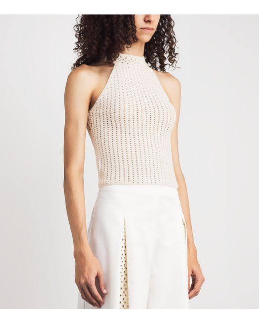 Escvdo White Crochet Reflejo Halter Top