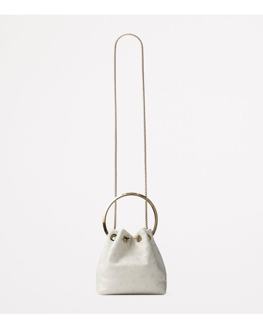 Jimmy Choo White Ostrich Leather Bon Bon Top-Handle Bag