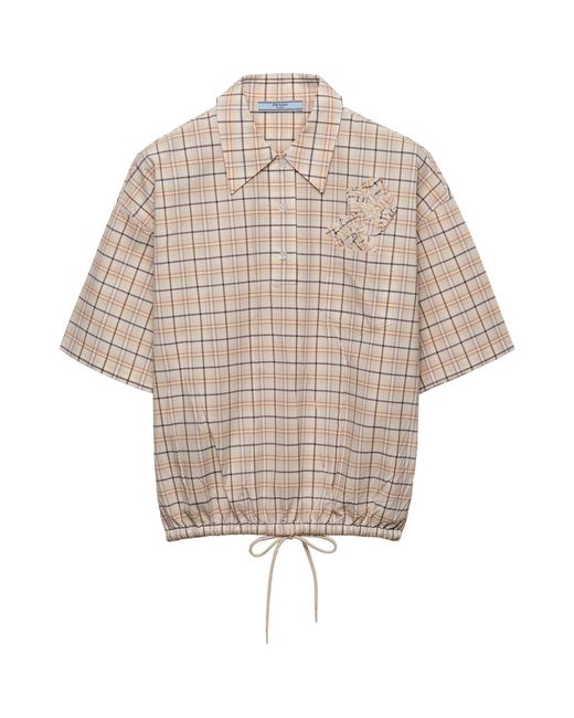 Prada Natural Cotton Embroidered Check Shirt for men