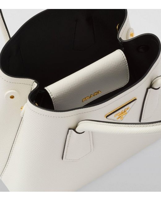 Prada White Mini Leather Double Top-handle Bag