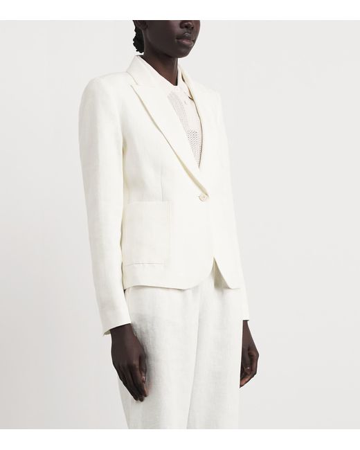 Eleventy White Linen Single-Breasted Blazer