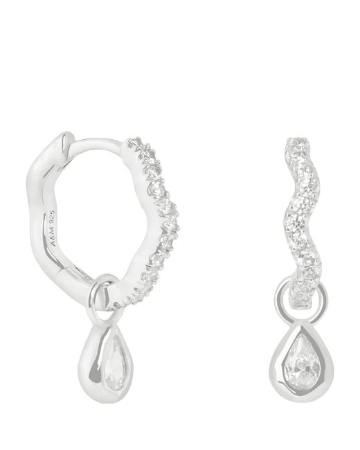 Astrid & Miyu White Rhodium-Plated Sterling And Cubic Zirconia Ripple Huggie Earrings