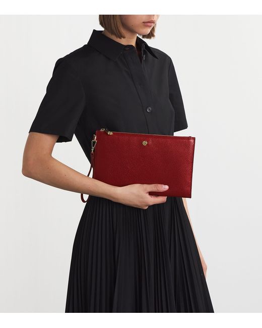 Harrods Red Medium Pebbled Leather Pouch