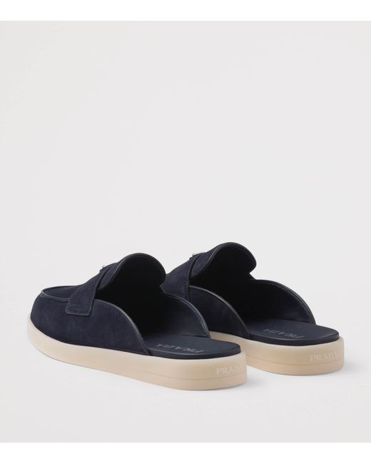 Prada Blue Suede Triangle Mules for men