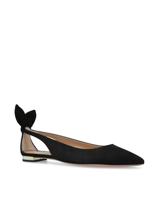 Aquazzura Black Suede Bow Tie Ballet Flats