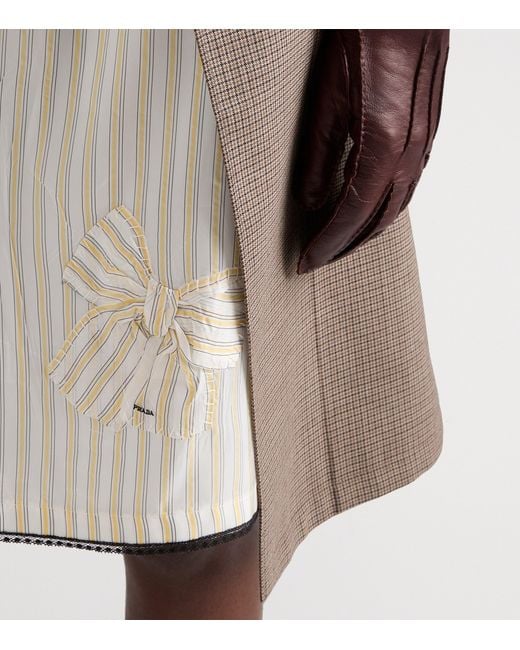 Prada Natural Striped Bow-Applique Midi Skirt