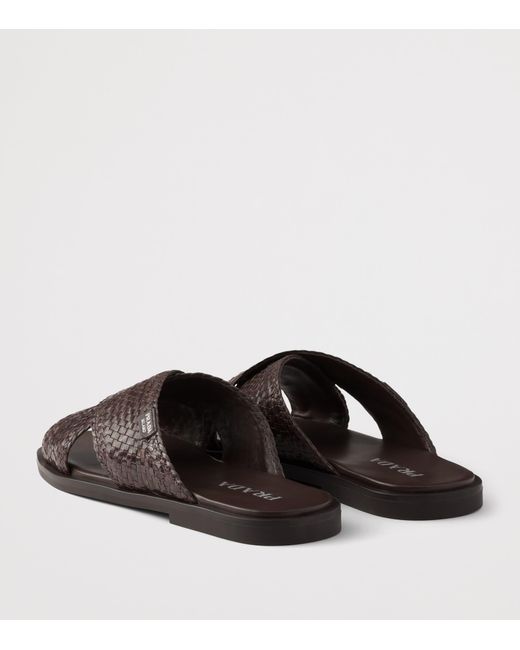 Prada Brown Leather Woven Crisscross Sandals for men