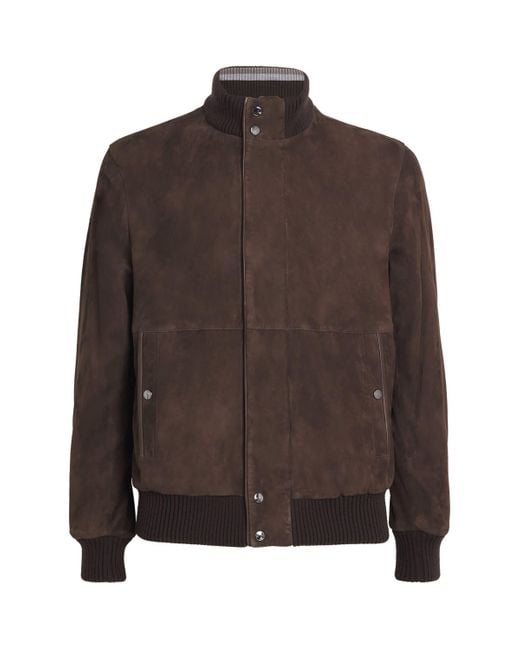 Paul & Shark Brown Aqualeather Suede Bomber Jacket for men