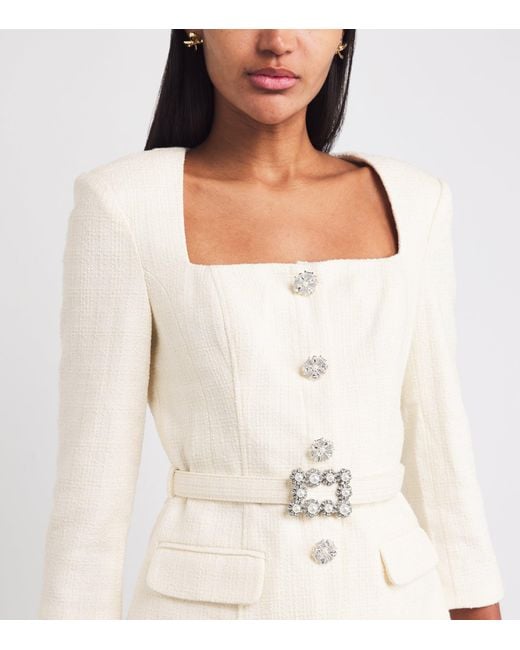 Self-Portrait Boucl Long-Sleeve Midi Dress in White | Lyst