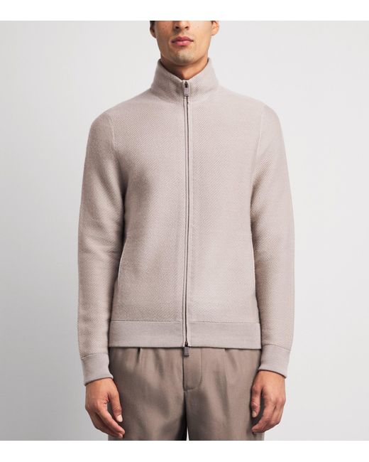 Colombo Brown Cashmere-Wool Zip-Up Cardigan for men