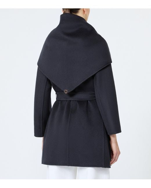 Max Mara Blue Cashmere Short Wrap Coat With Scarf