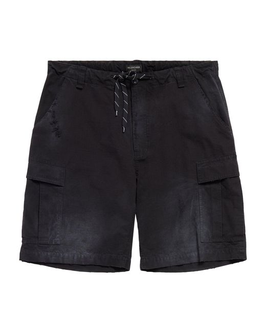 Balenciaga Black Distressed Cargo Shorts for men