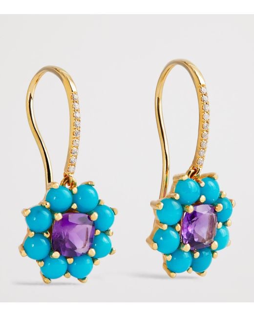 Jennifer Meyer Blue Diamond And Gemstone Flower Drop Earrings